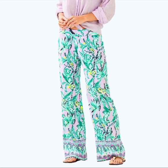 Lilly Pulitzer Pants - NWT Lilly Pulitzer Bal Harbour Palazzo Pants Light Lilian It’s Impawsible Size M